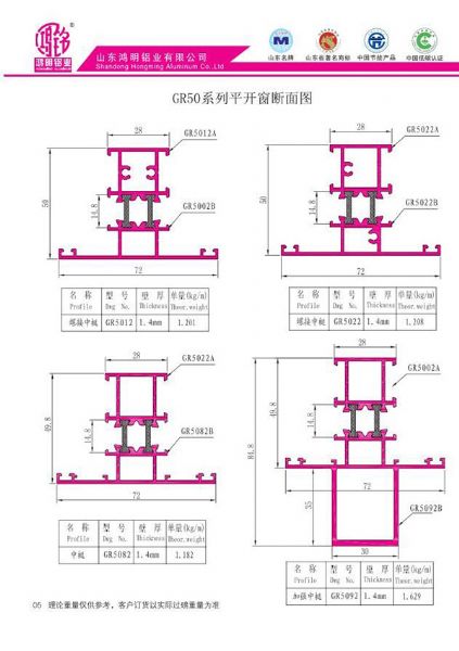 GR50系列平開(kāi)窗斷面圖